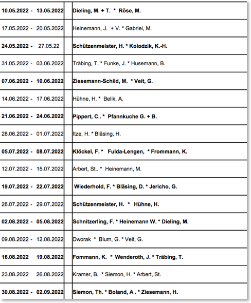 Clubhausdienst 2022