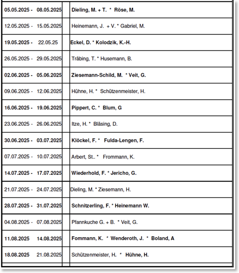 Clubhausdienst 2025